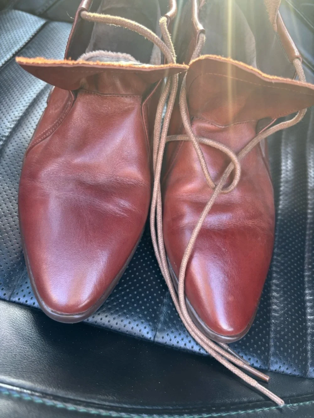 Women's Rust Leather Lace-Up Ankle Booties - Picture 4 of 5